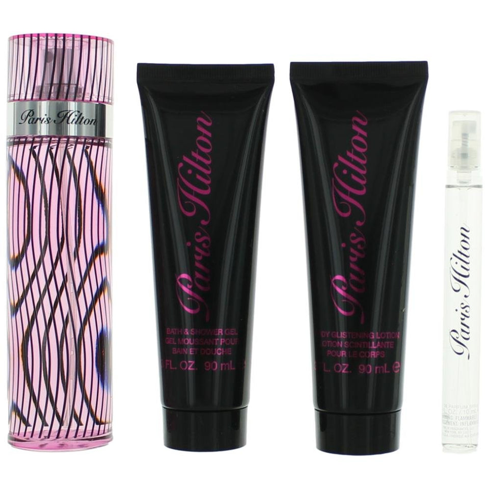 Paris Hilton by Paris Hilton Gift Set -- 3.4 oz Spray + 3 oz Body Lotion + 3 oz Shower Gel + .34 oz Mini EDP Spray Women